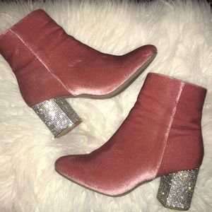 Pink Velvet and Rhinestone Booties